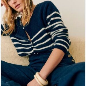 Sezane Gaspard Cardigan Navy / Ecru - Size M